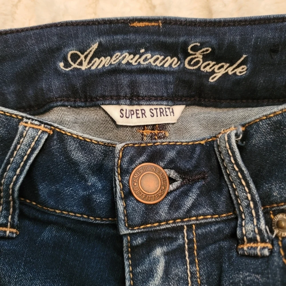 American Eagle Outfitters Dark Blue Distressed Denim Cutoff Shorts